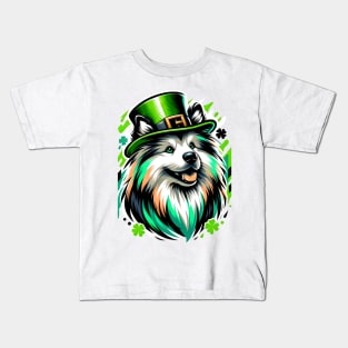 Keeshond Dog Celebrates Saint Patrick's Day Festively Kids T-Shirt